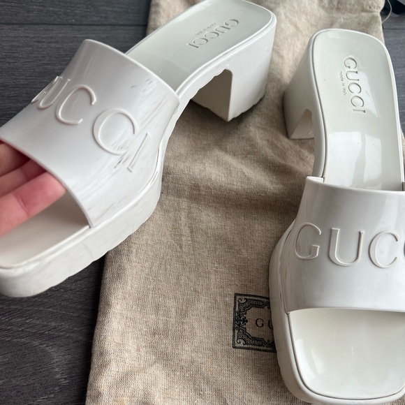 GUCCI Off-White Rubber Slide Heeled Sandals 36 - Picture 9 of 10